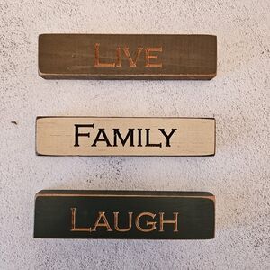 Charming Handmade Wooden Block Set "Live Laugh Family" Vintage Rustic